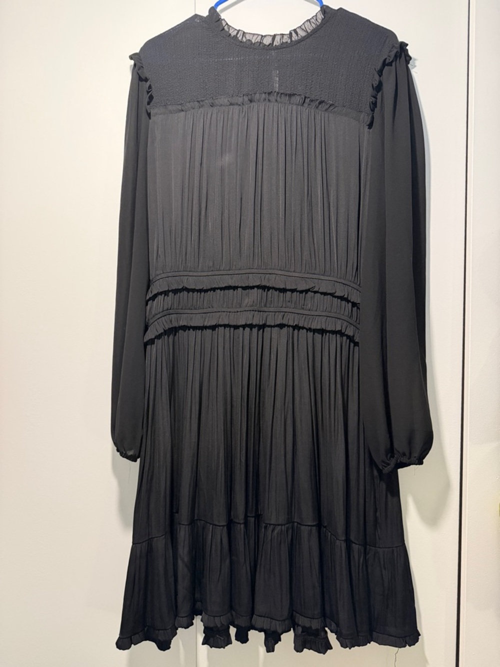 Anthropologie Black Long-Sleeve Ruffle Tiered Dress